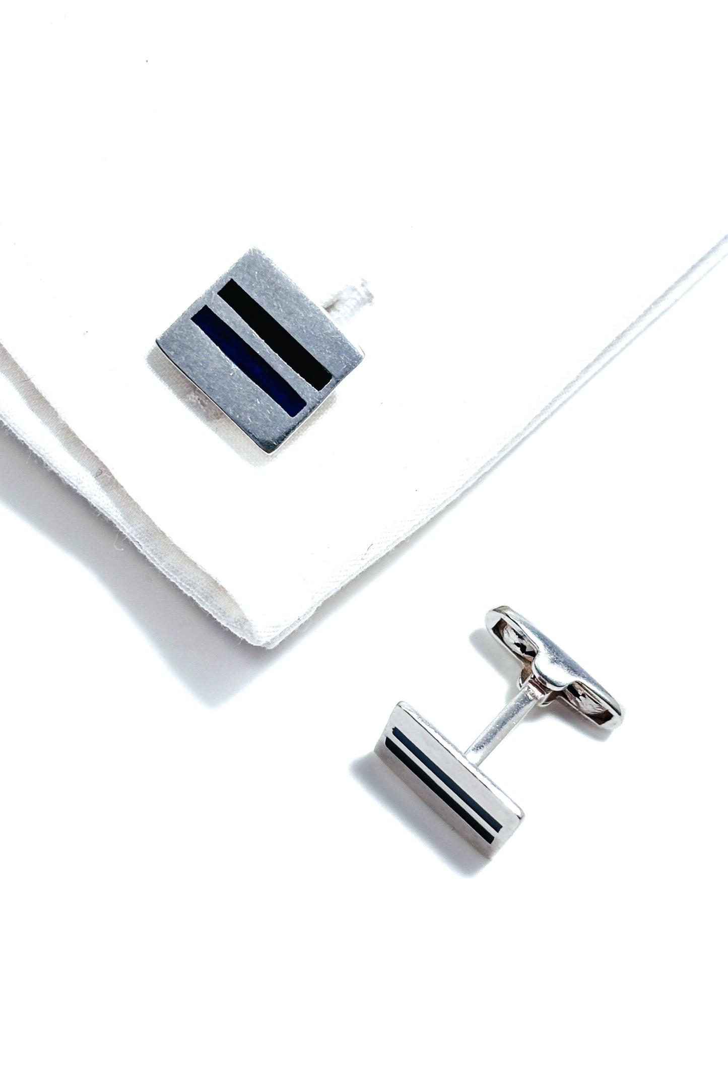 925 silver black & blue line design cufflinks.