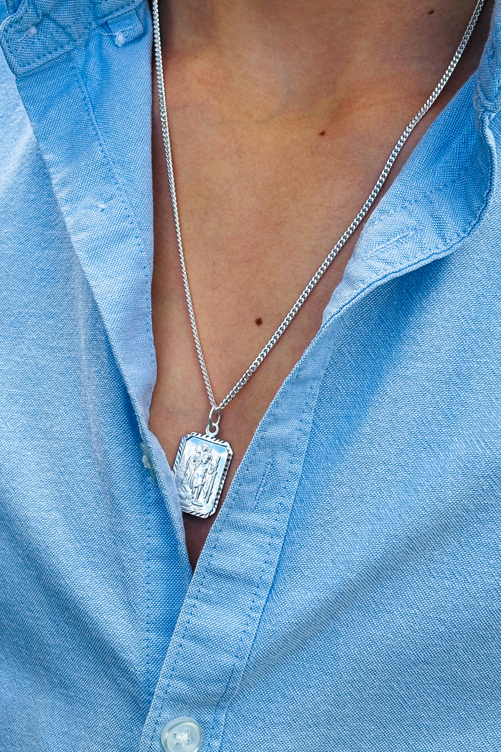 Rectangle St. Christopher 925 silver pendant.