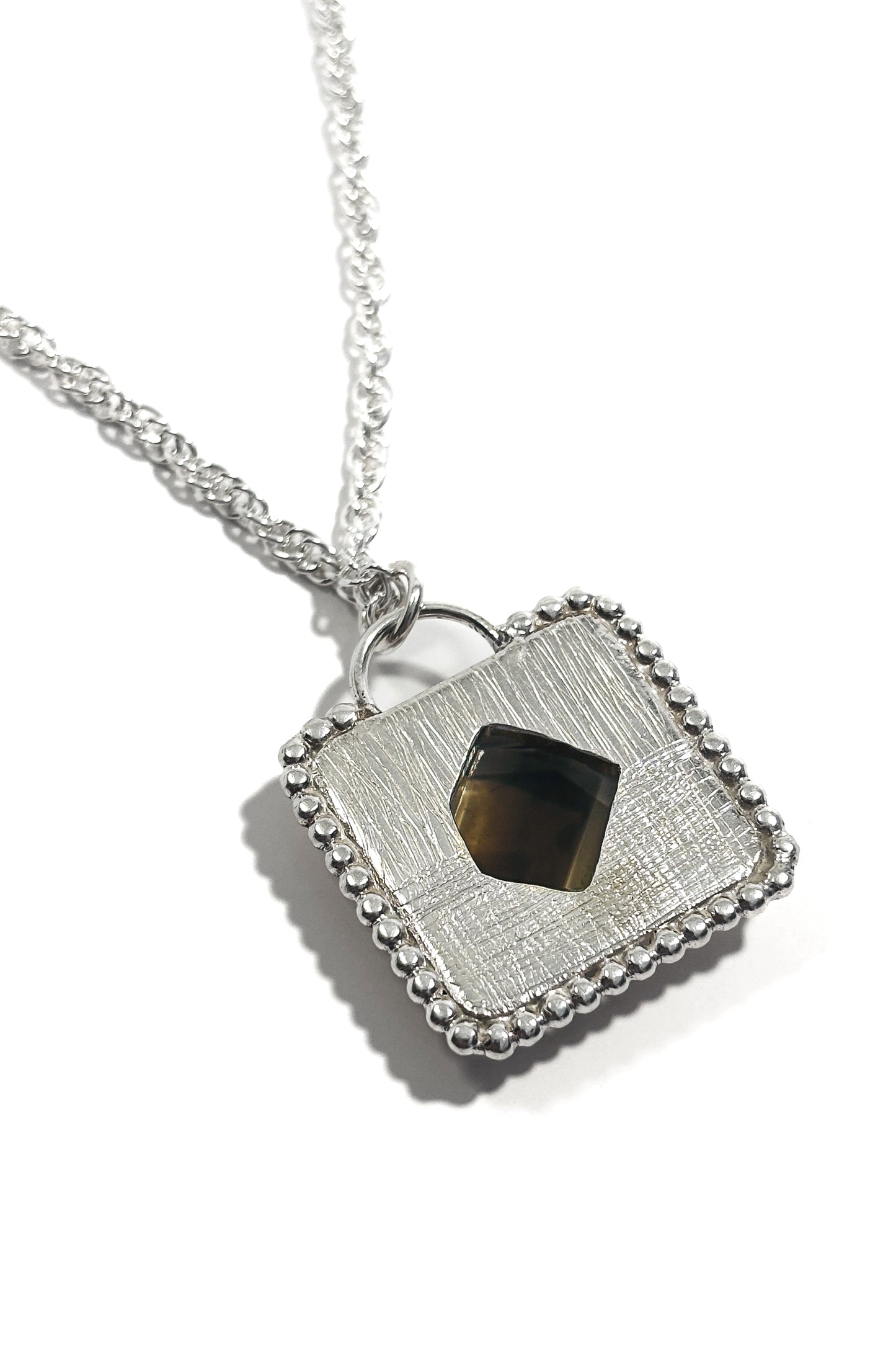 Smoky quartz bezel set 925 silver pendant.