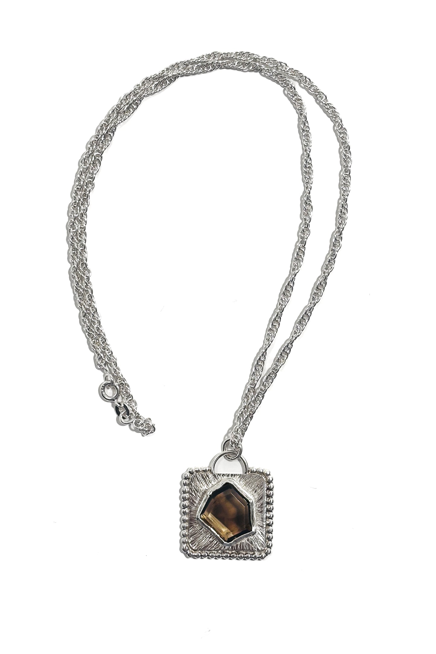 Smoky quartz bezel set 925 silver pendant.