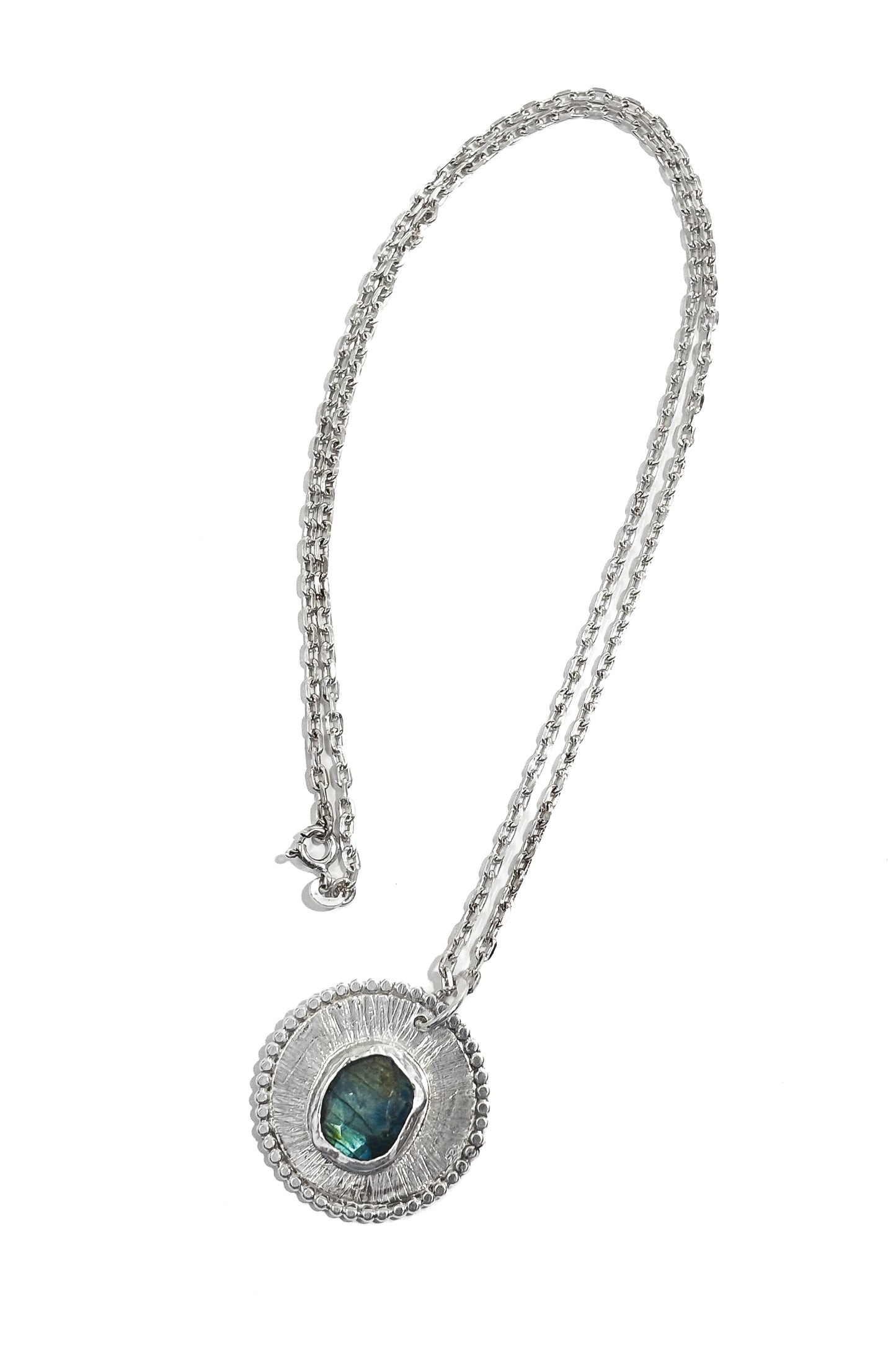 Labradorite bezel set 925 silver pendant.