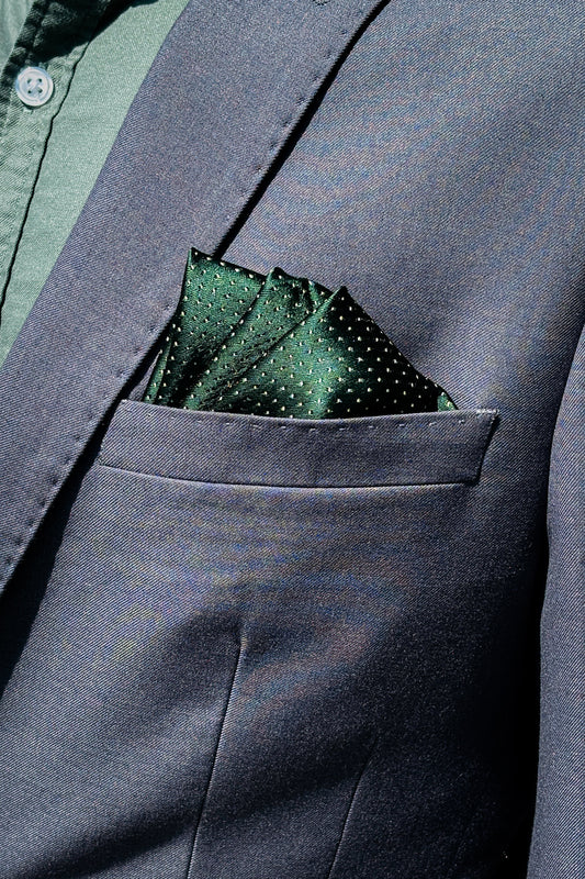 Emerald Green & white Polka Dot design pocket square.