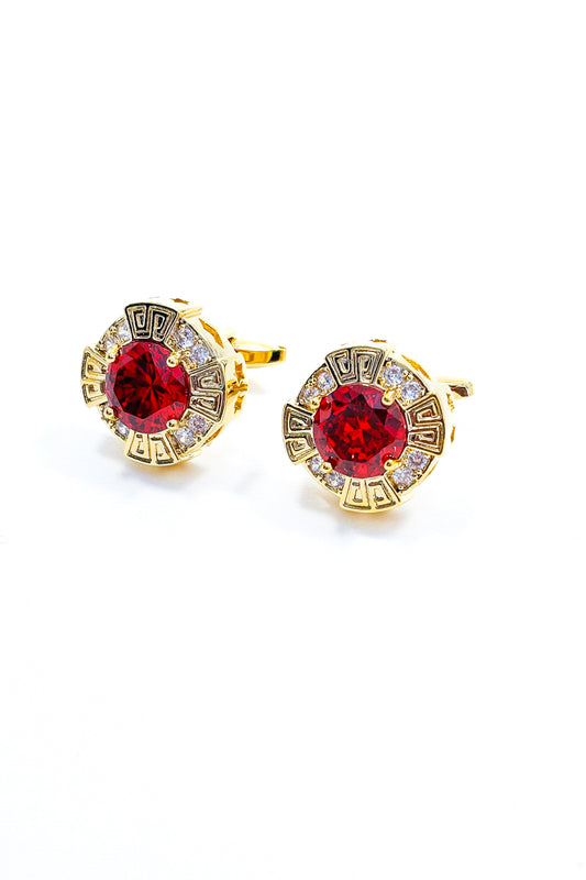 Gold Round Red Crystal cufflinks.