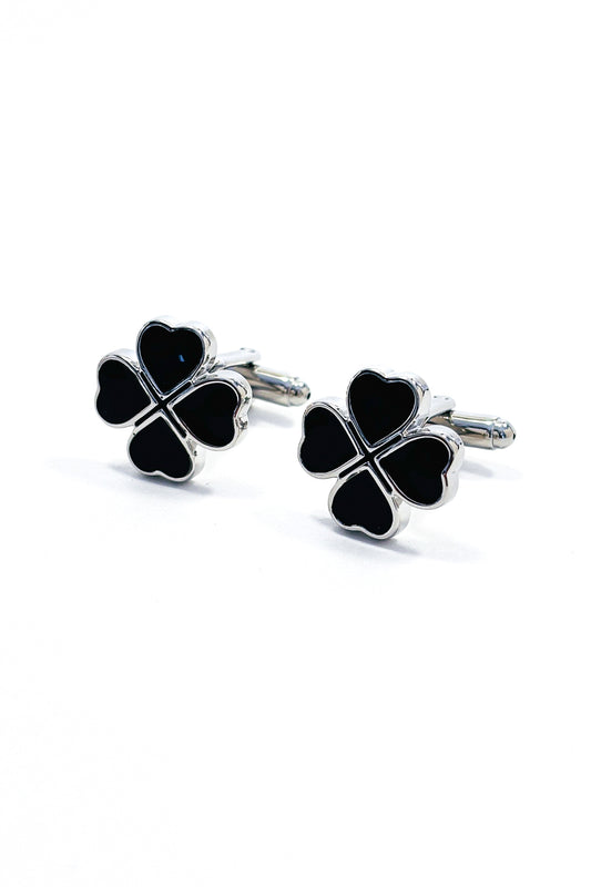 Black Clover Leaf Silver Cufflinks.