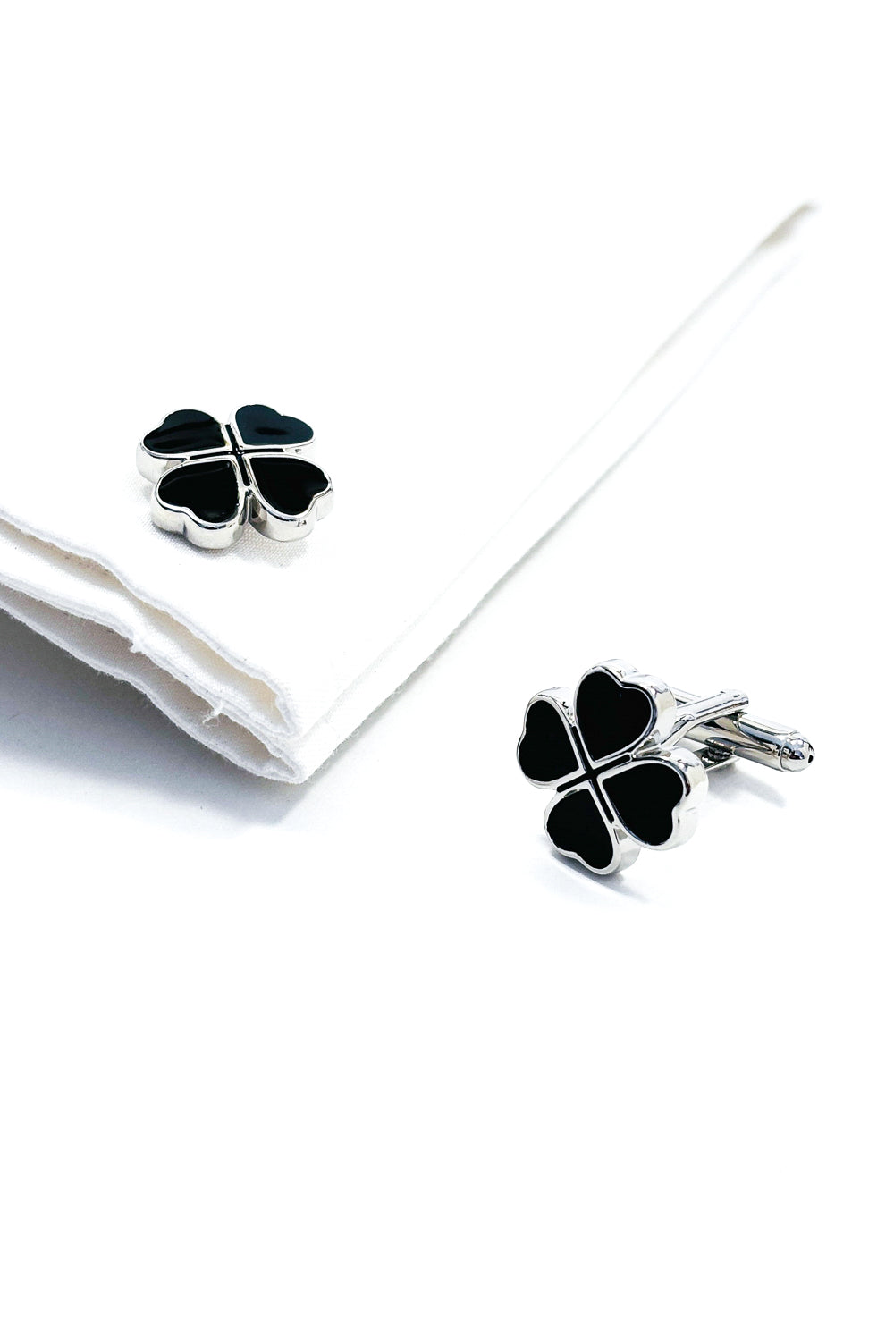 Black Clover Leaf Silver Cufflinks.