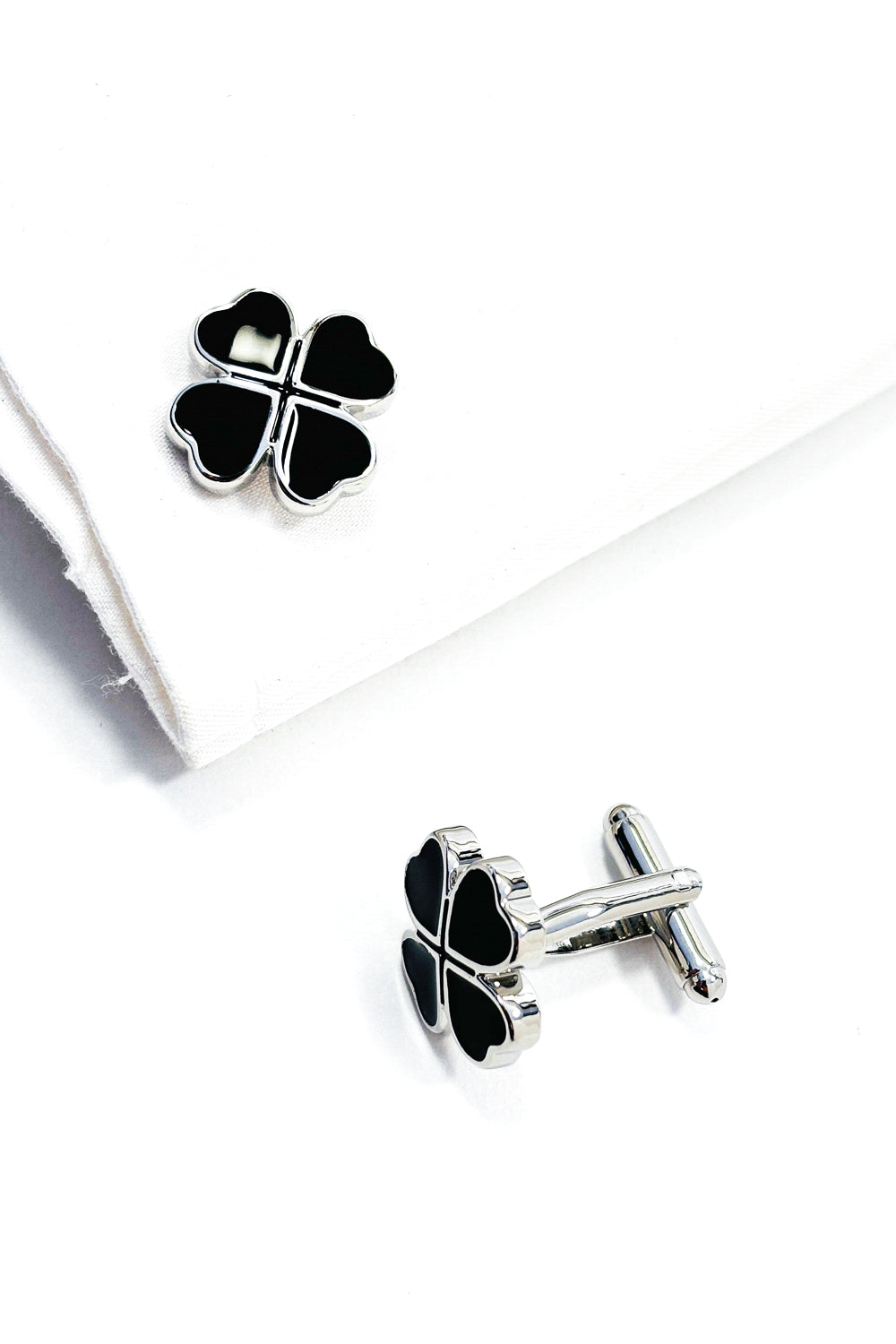 Black Clover Leaf Silver Cufflinks.