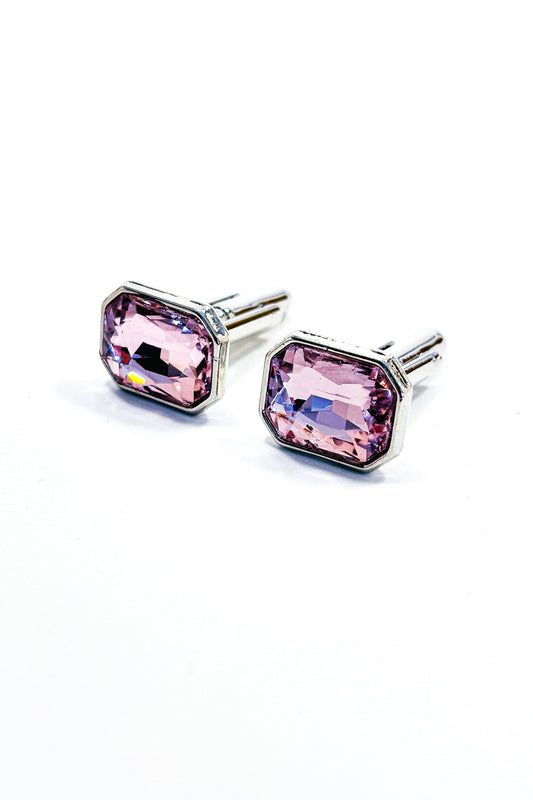 Light pink emerald cut crystal silver cufflinks.