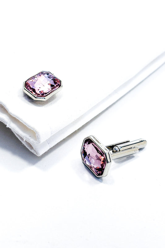 Light pink emerald cut crystal silver cufflinks.