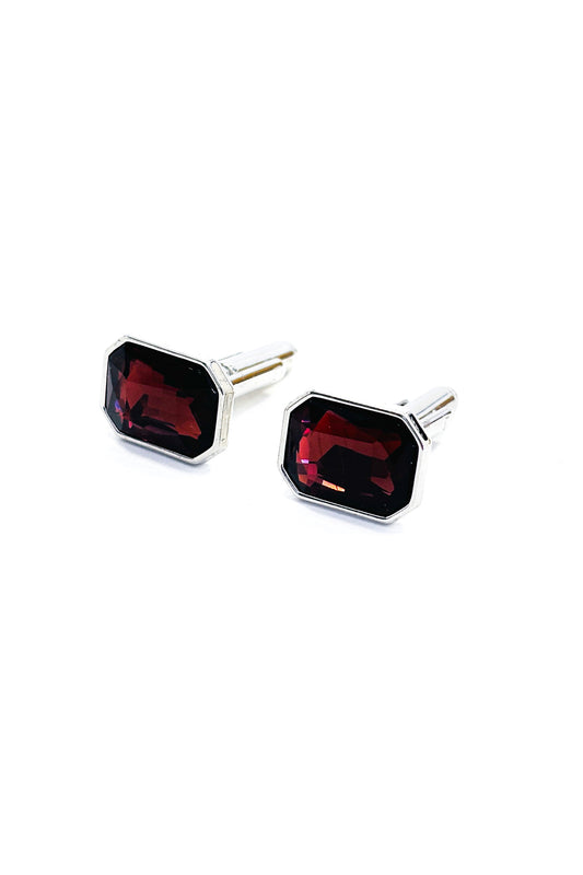 Garnet red emerald cut silver cufflinks.