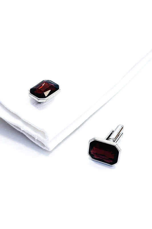 Garnet red emerald cut silver cufflinks.