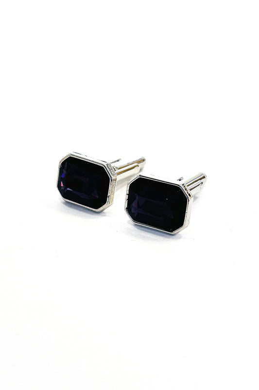 Deep purple emerald cut crystal silver cufflinks.