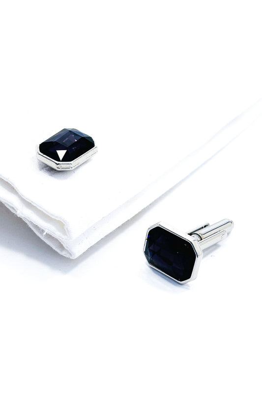 Deep purple emerald cut crystal silver cufflinks.