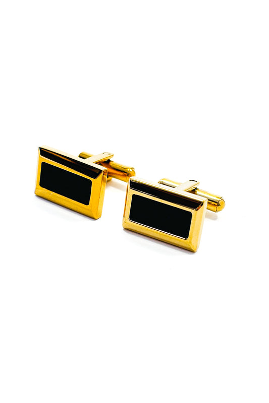 Gold rectangle black centre cufflinks.