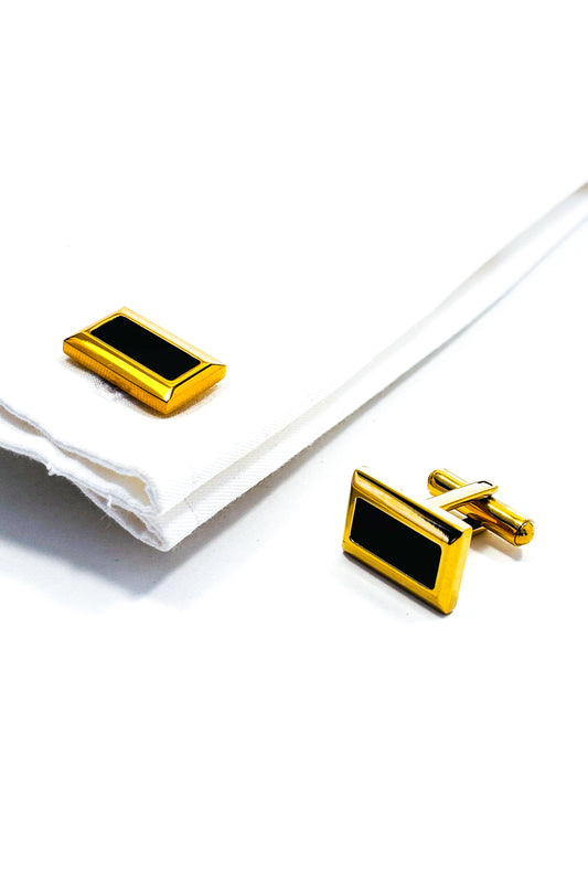 Gold rectangle black centre cufflinks.