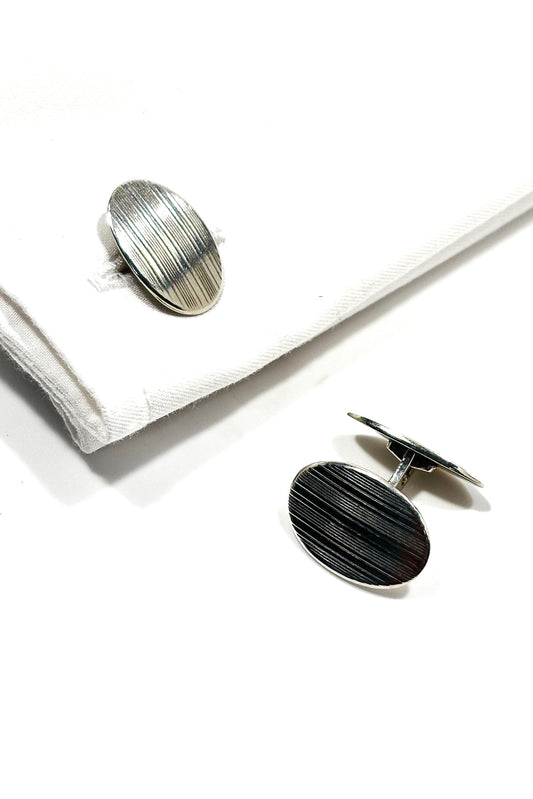 925 silver engraved striped design cufflinks.