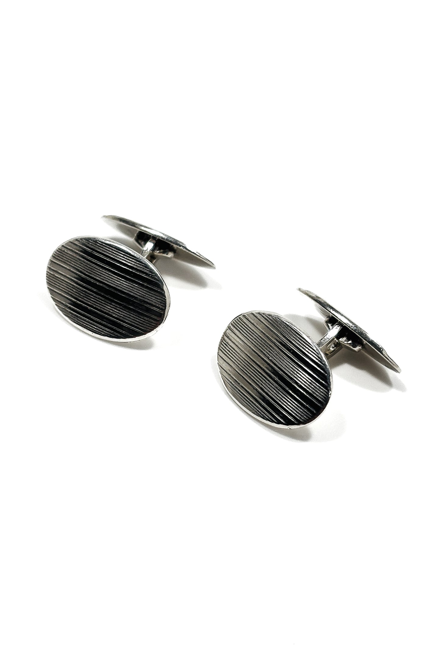 925 silver engraved striped design cufflinks.