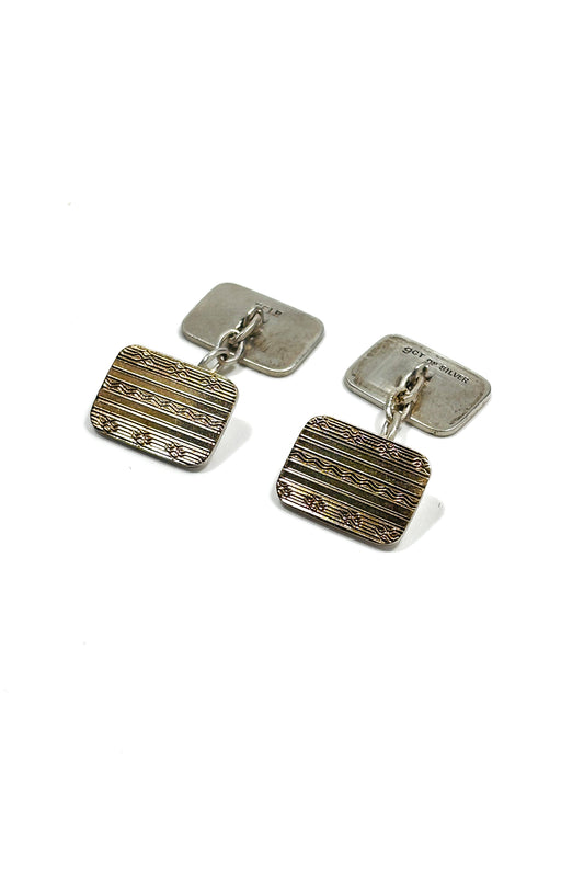 925 silver gold plated engraved design cufflinks.