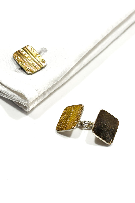 925 silver gold plated engraved design cufflinks.