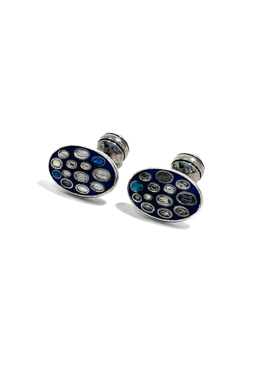 925 silver enamel swirl design cufflinks.