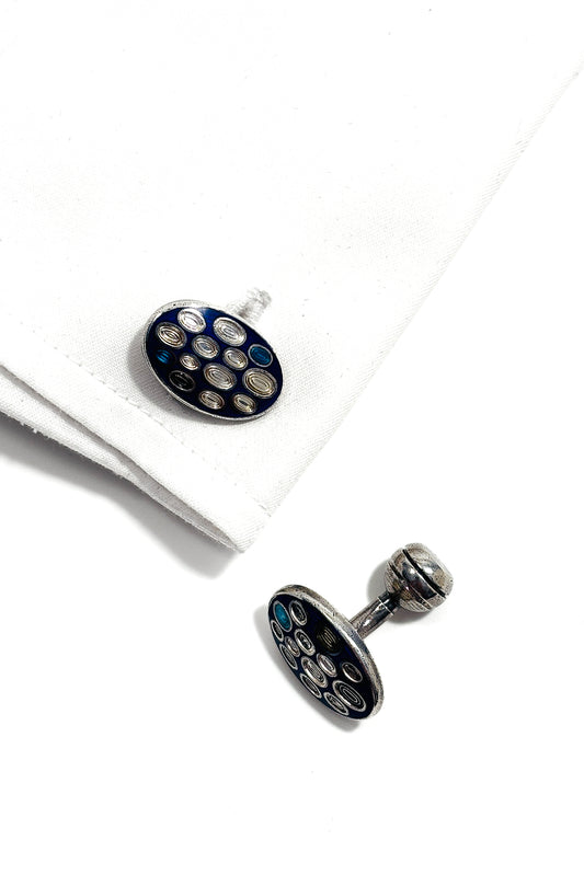 925 silver enamel swirl design cufflinks.