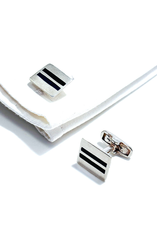 925 silver black & blue line design cufflinks.