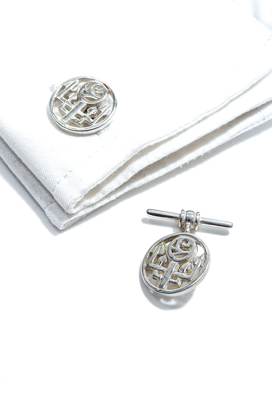 925 silver circular Nouveau style cufflinks.