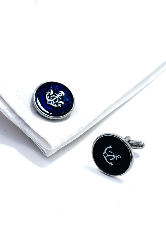 Stainless steel blue anchor cufflinks.