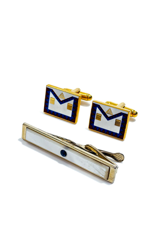 Royal Arch cufflinks & MOP sapphire tie clip bundle.
