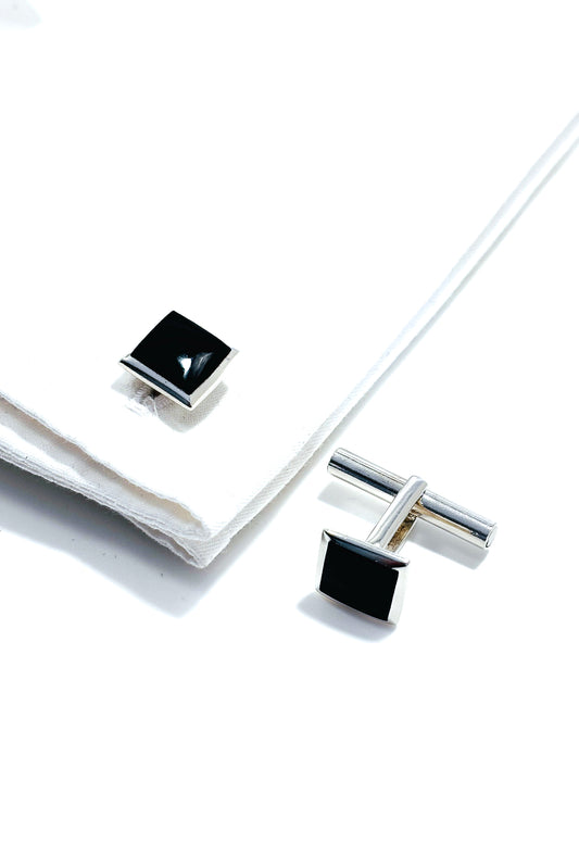 925 silver plain black design cufflinks.