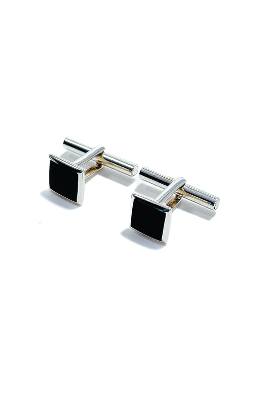 925 silver plain black design cufflinks.