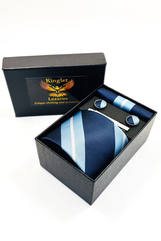 Blue & white striped gift box.