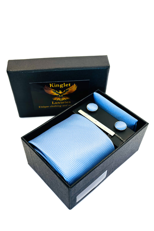 Light blue check gift set.