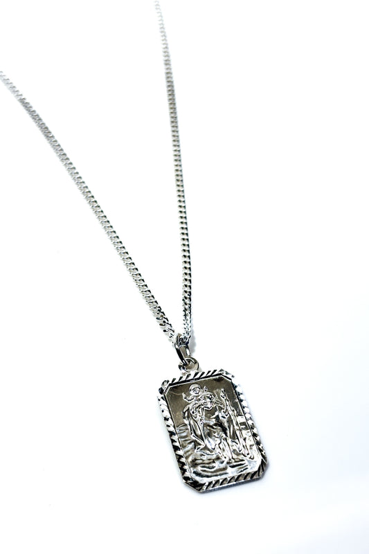 Rectangle St. Christopher 925 silver pendant.