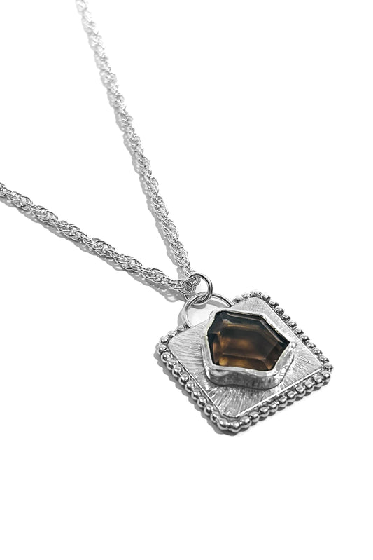 Smoky quartz bezel set 925 silver pendant.