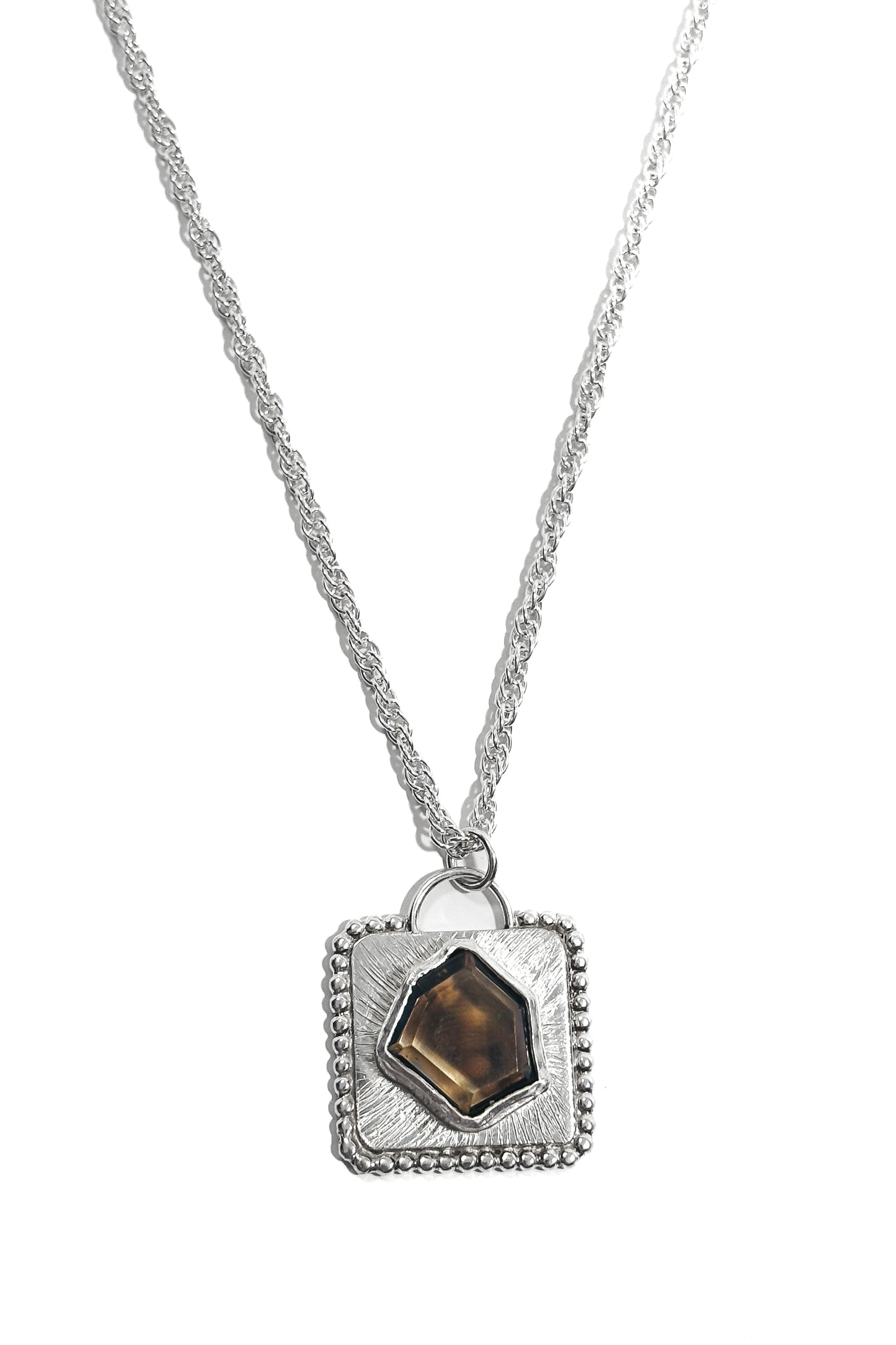 Smoky quartz bezel set 925 silver pendant.