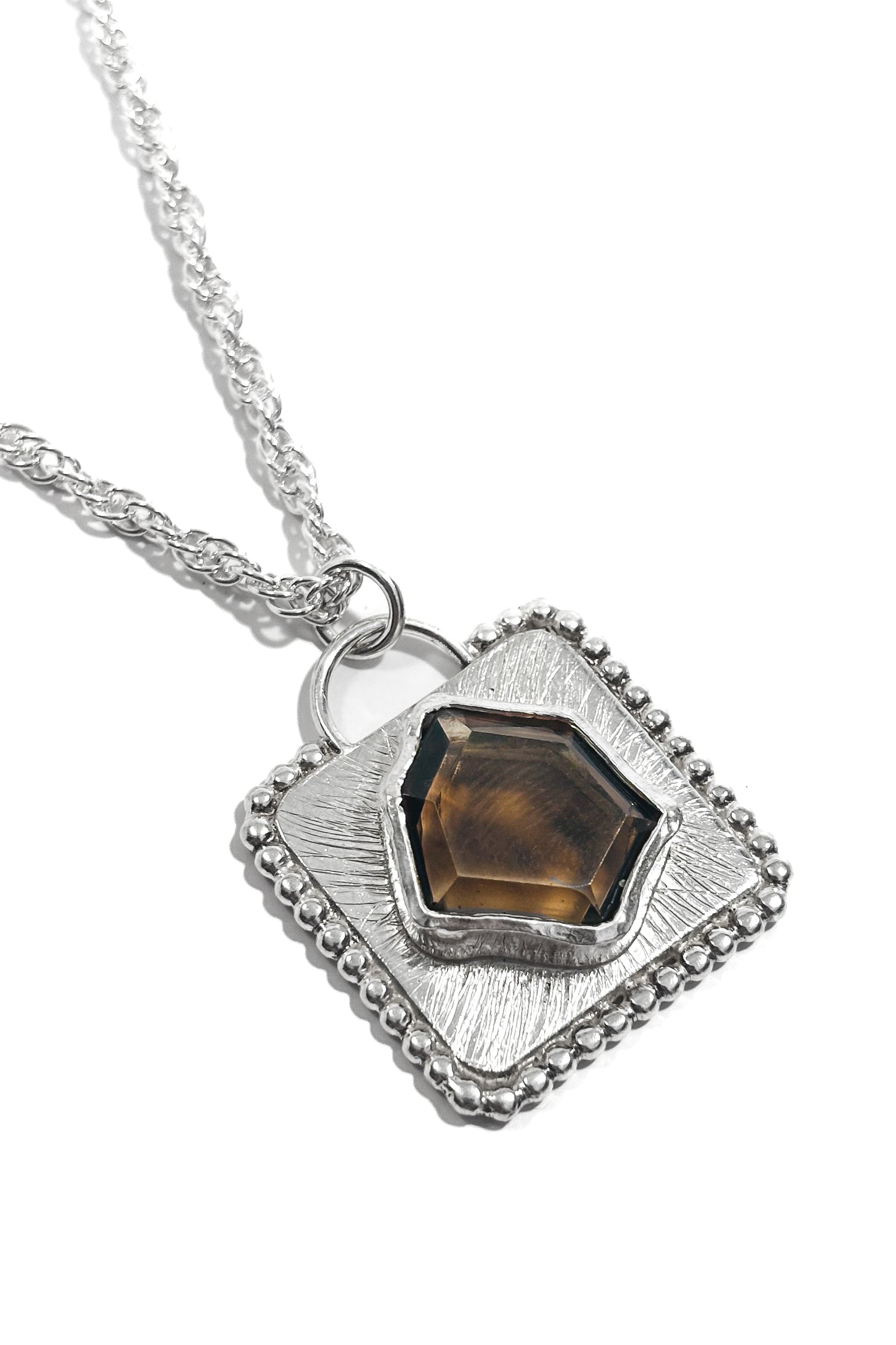 Smoky quartz bezel set 925 silver pendant.