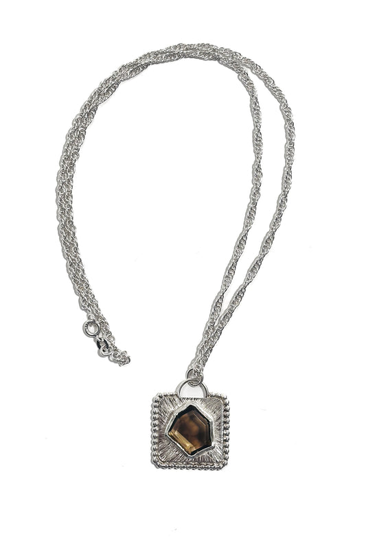 Smoky quartz bezel set 925 silver pendant.