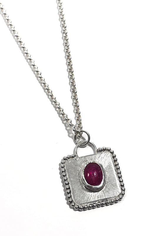 Ruby bezel set 925 silver pendant.