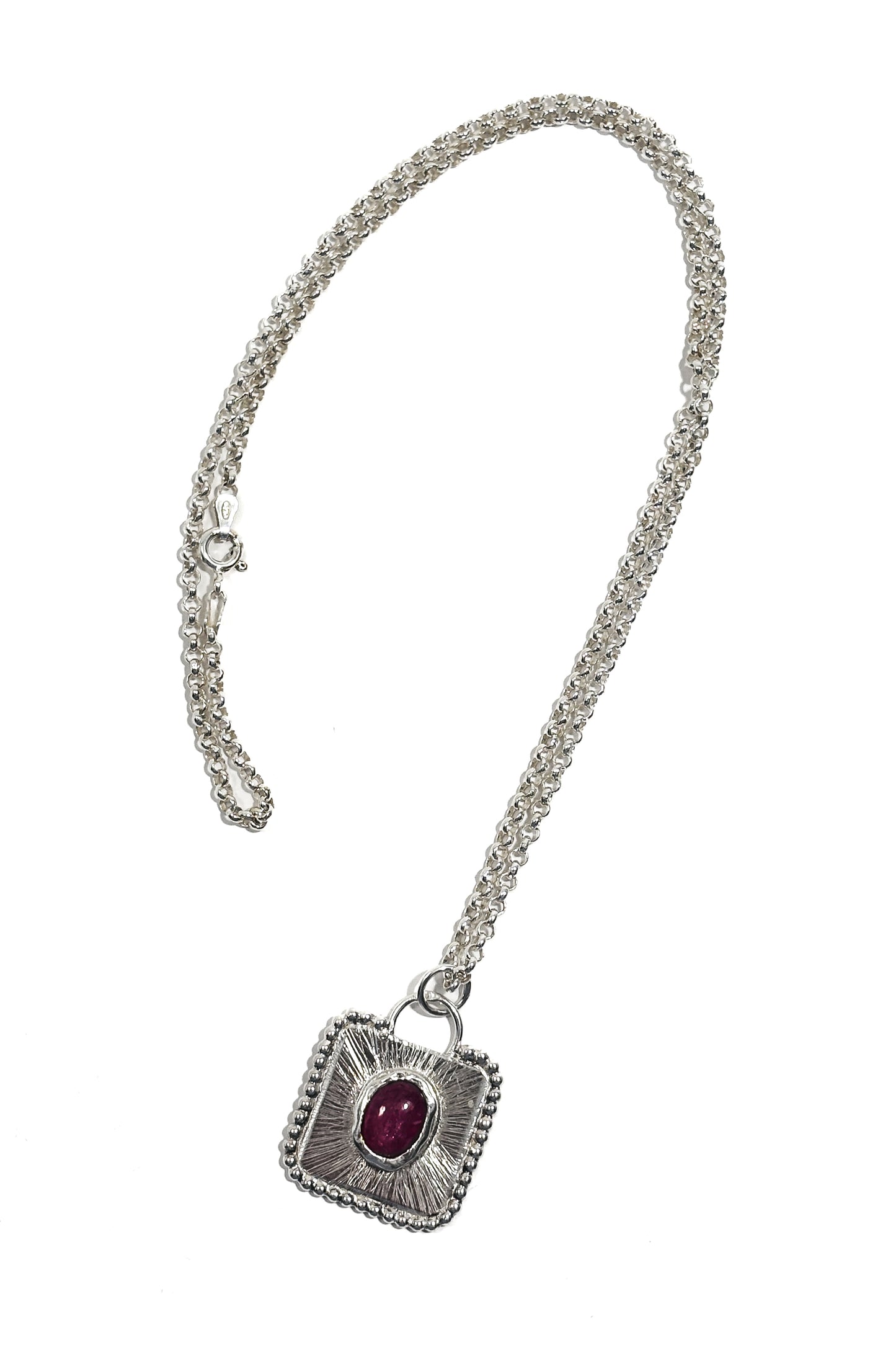 Ruby bezel set 925 silver pendant.
