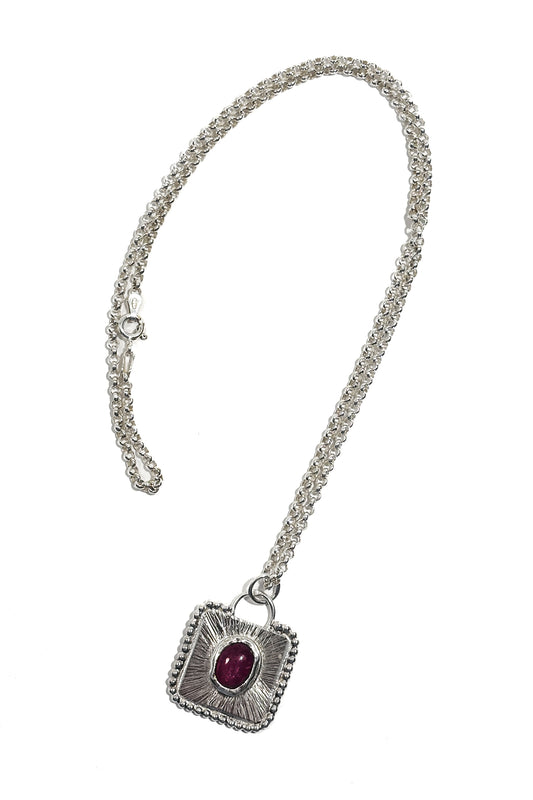 Ruby bezel set 925 silver pendant.