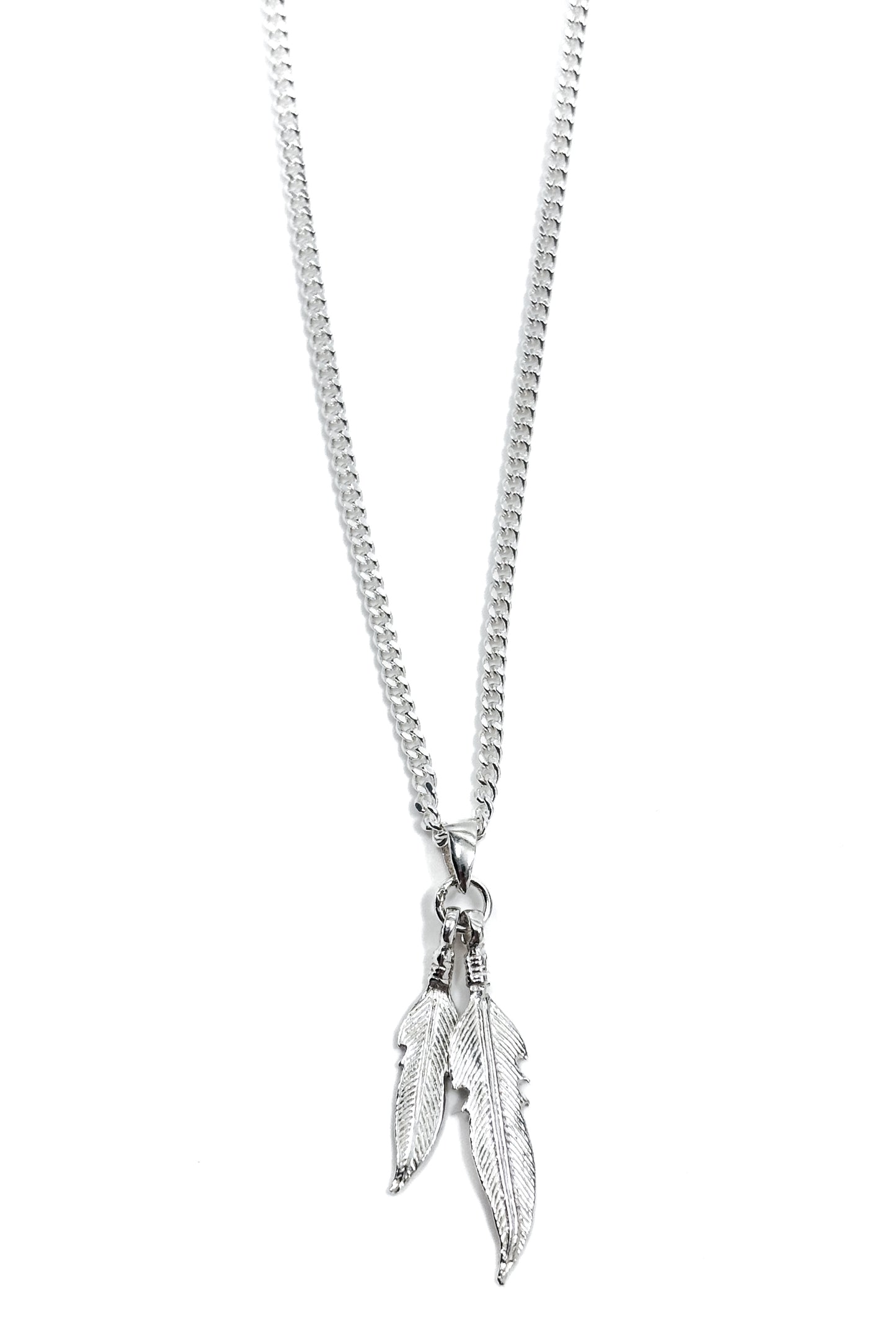 925 silver double feather pendant.