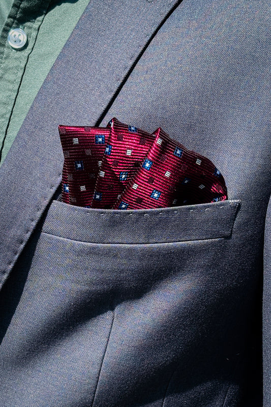 Red, white & blue diamond design pocket square.