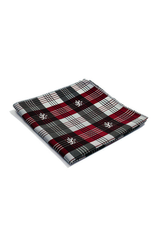Black, grey & red plaid design pocket square.