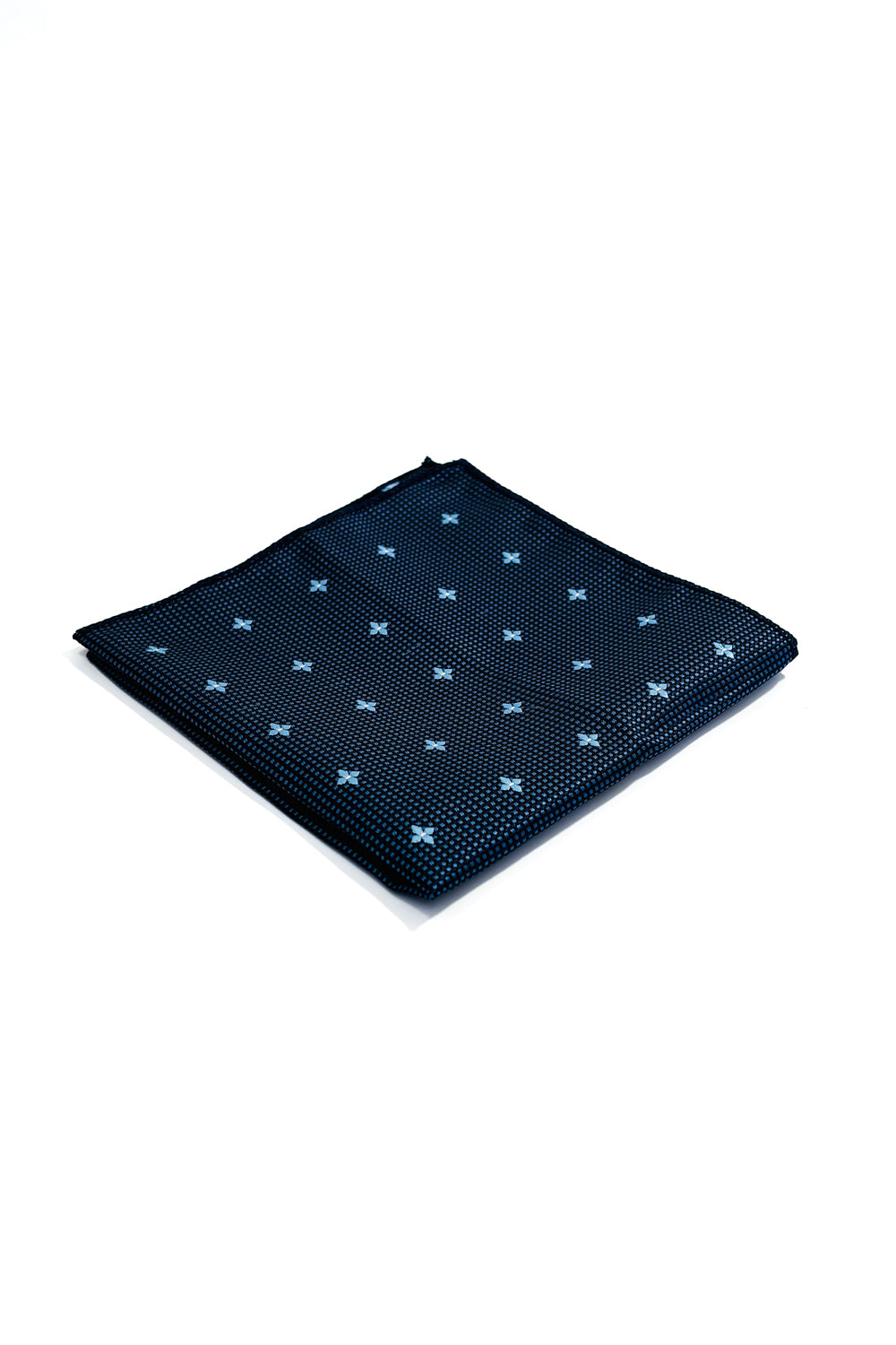 Navy blue & light blue floral design pocket square.