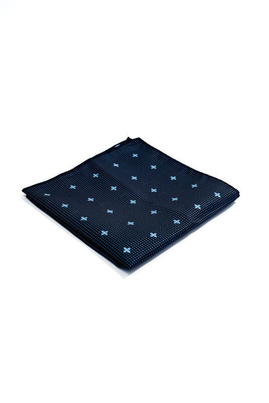 Navy blue & light blue floral design pocket square.