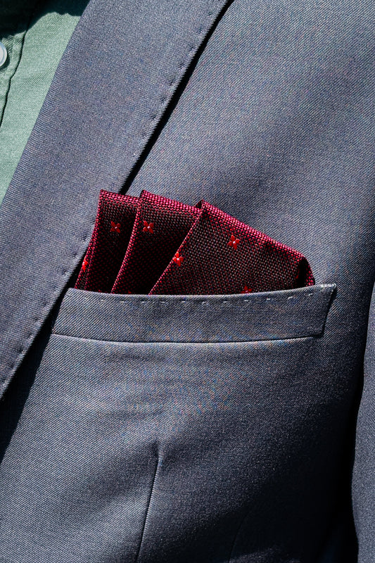 Maroon & red floral design pocket square.