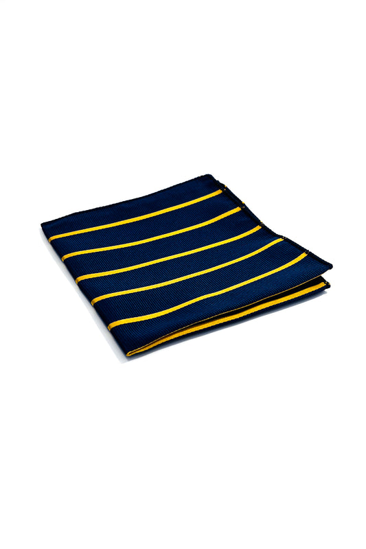 Navy blue & gold striped design pocket square.
