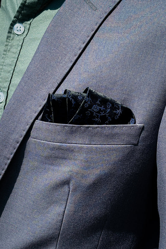 Black & blue paisley design pocket square.