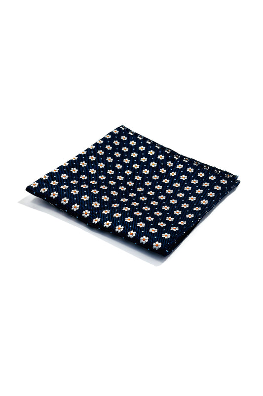 Navy blue & white daisy design pocket square.