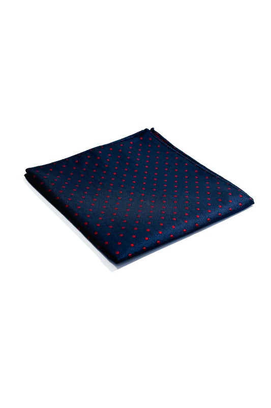 Navy blue & red polka dot design pocket square.